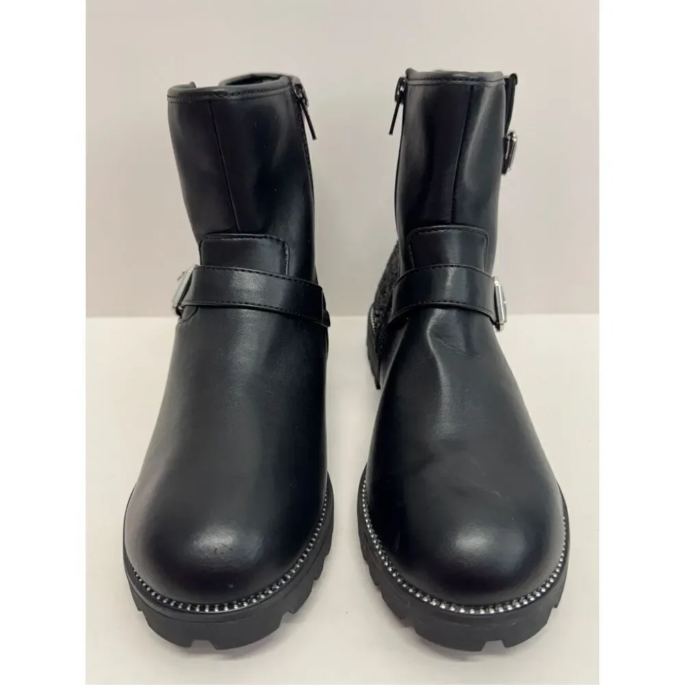 Harper Canyon Boots Size 5 Black Buckle‎ Detail Lug Sole Block Heel Side Zip NEW
